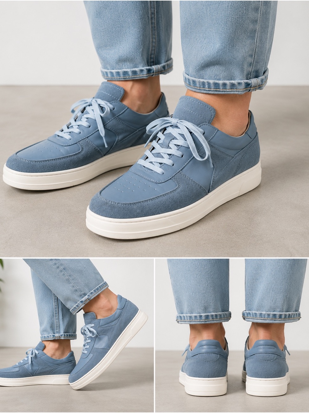 Derimod Men’s Blue Leather & Suede Sneakers EU 43 US 10 New